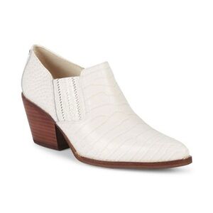 SAM EDELMAN Walton Croc-Embossed Leather Booties in Ivory Size 7